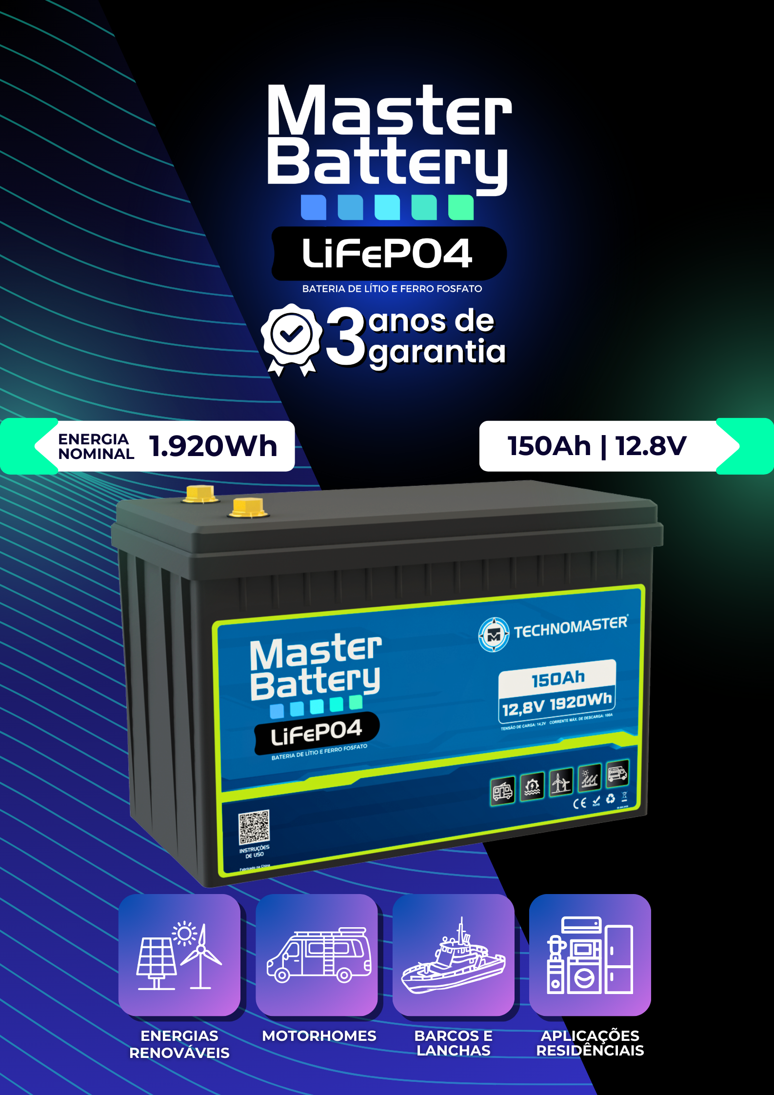 Master Battery LiFePO4 15Ah 12,8V - Technomaster